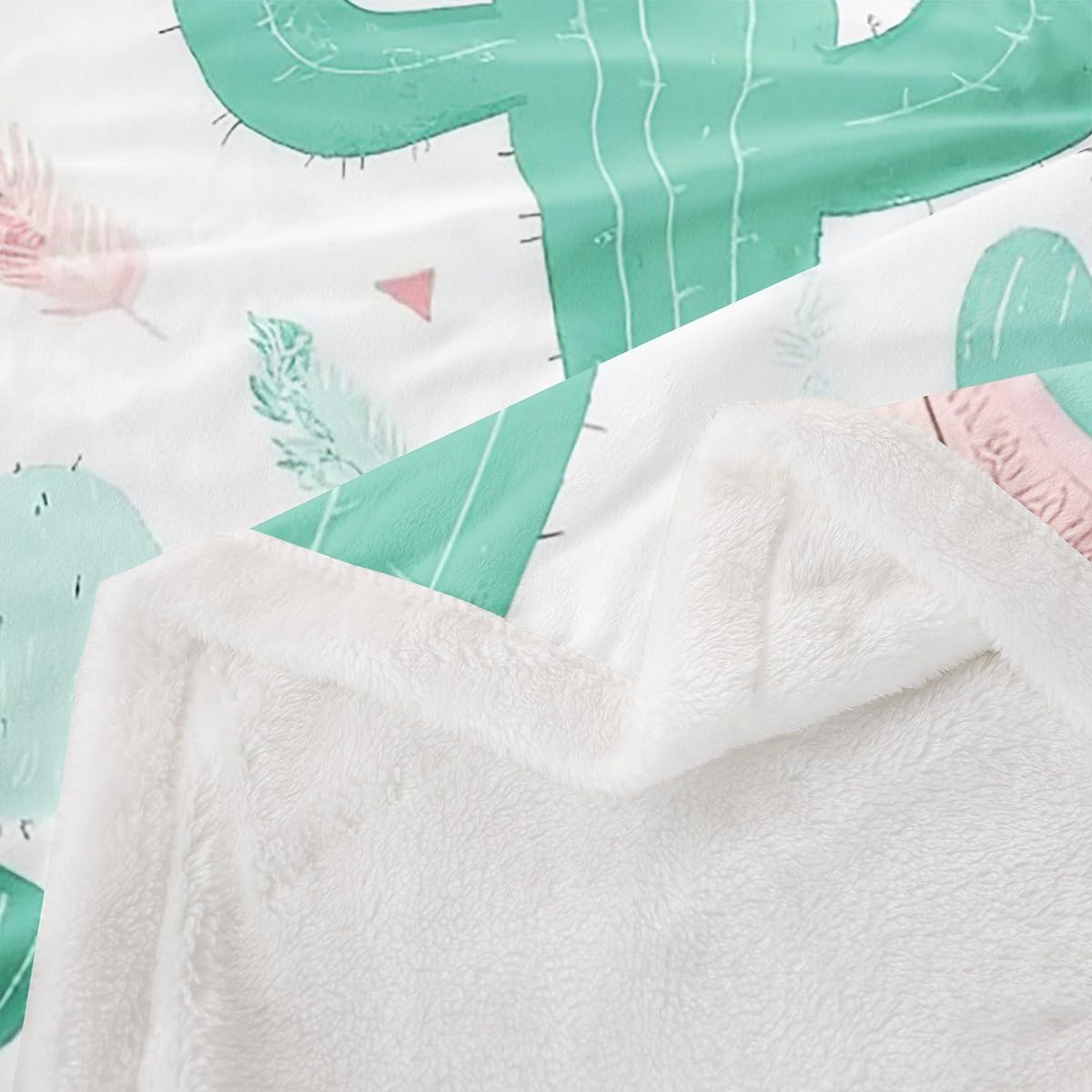 Feelyou Kids Cactus Throw Blanket Girls Boho Succulent Fleece Blanket for Bed Sofa Couch Teens Pink Green Botanical Pattern Decor Sherpa Blanket Exotic Plants Warm Fuzzy Blanket Twin 60"x80"