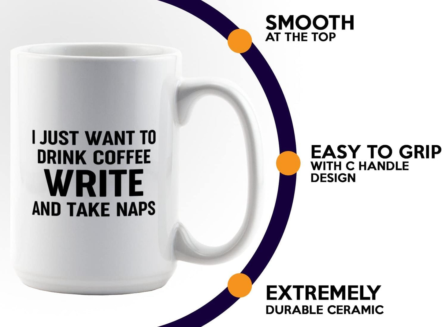 Journalist Coffee Mug 15oz White -Coffee Write Naps - Reading Lover Book Club Gift Author Appreciation Writer Journalism Novelist Scriptwriter