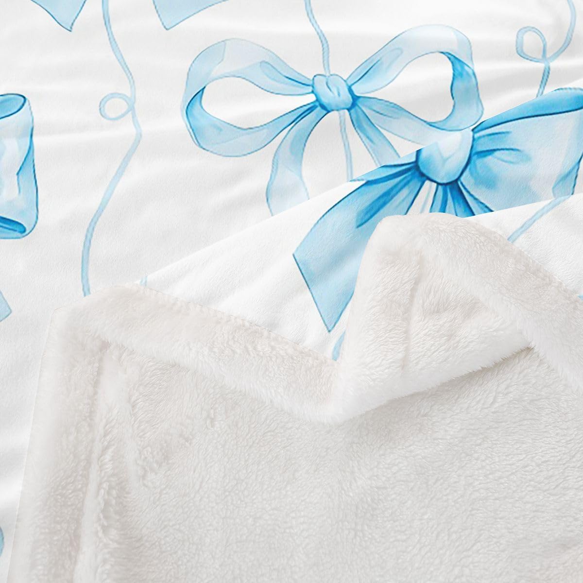 Feelyou Girls Bow Throw Blanket Blue Bowknot Soft Fleece Sherpa Cozy Fuzzy Plush Warm Bow Knot Accent Fuzzy Plush Throw Elegant Girly Design Baby 30"x40" Cute for Bed Couch Living Room