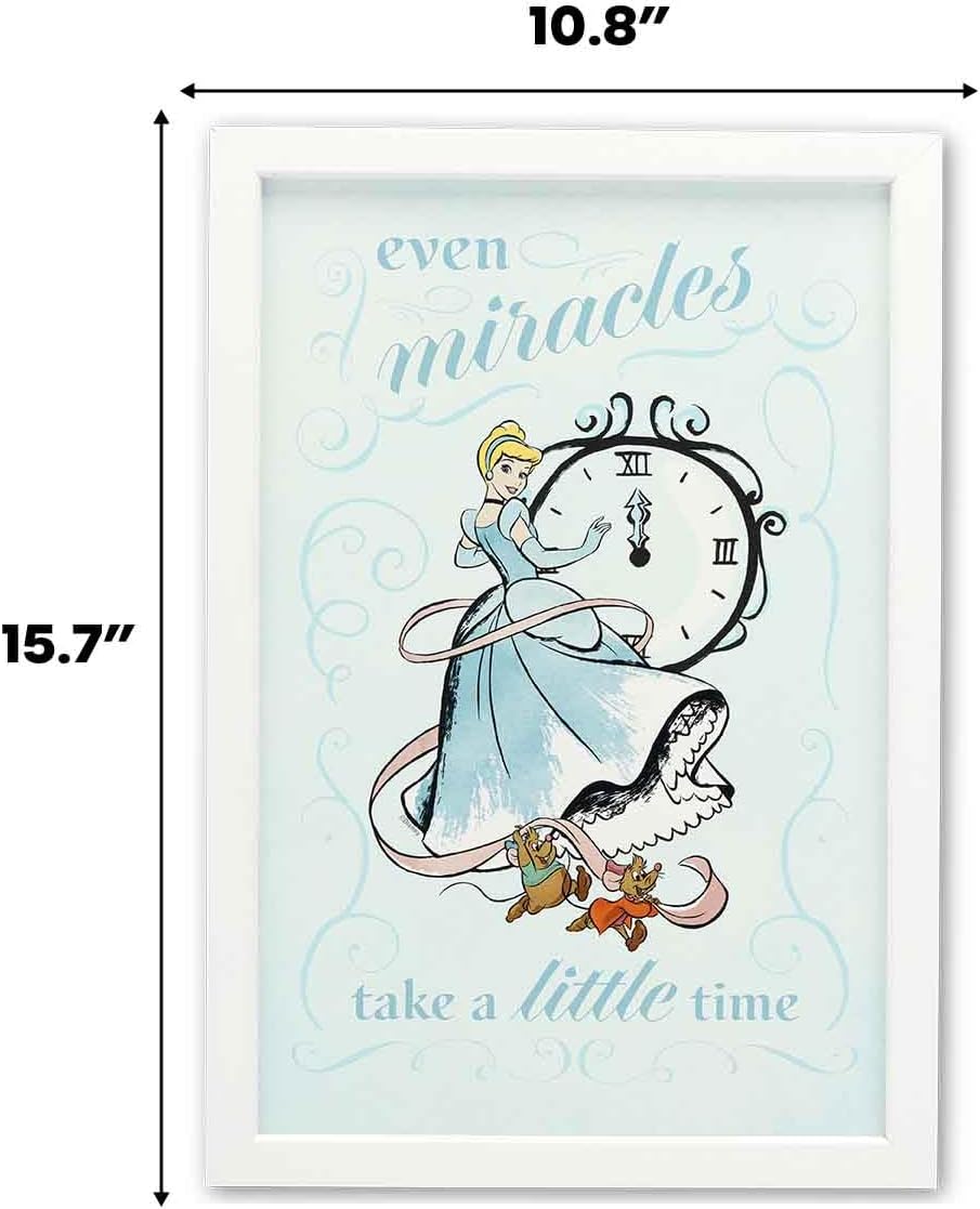 Disney Princess Cinderella Even Miracles Take a Little Time Framed Wood Wall Decor - Inspirational Cinderella Wall Art for Home