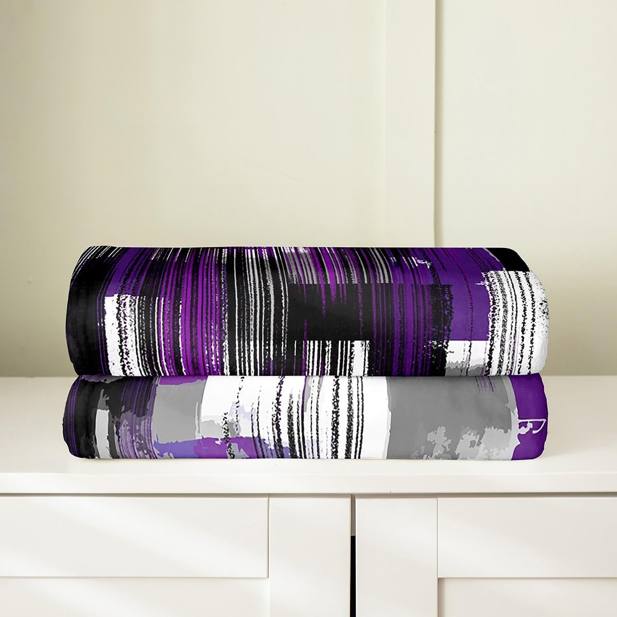 Feelyou Purple Grey Black Blanket Twin 60"x80" Abstract Stripes Plush Throw Blanket, for Kids Boys Girls Decor Stripe Line Flannel Fleece Blanket Microfiber Modern Art