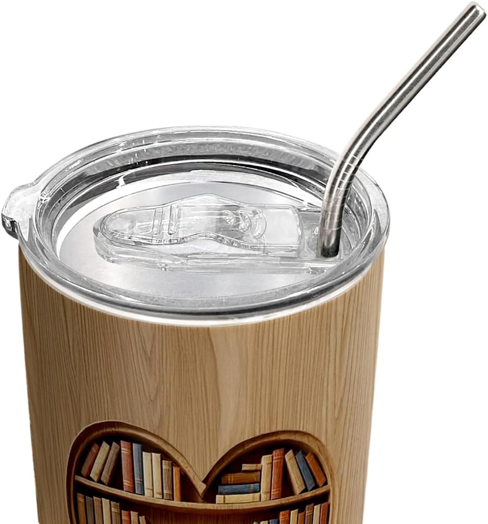 20oz Book Tumbler, Book Accessories for Reading Lovers, Bookworm, Librarian, Book Lovers Gifts, Coffee Tumbler for Women, Stainless Steel Double Wall Vacuum Insulated Coffee Mug, Travel Cup with Lid