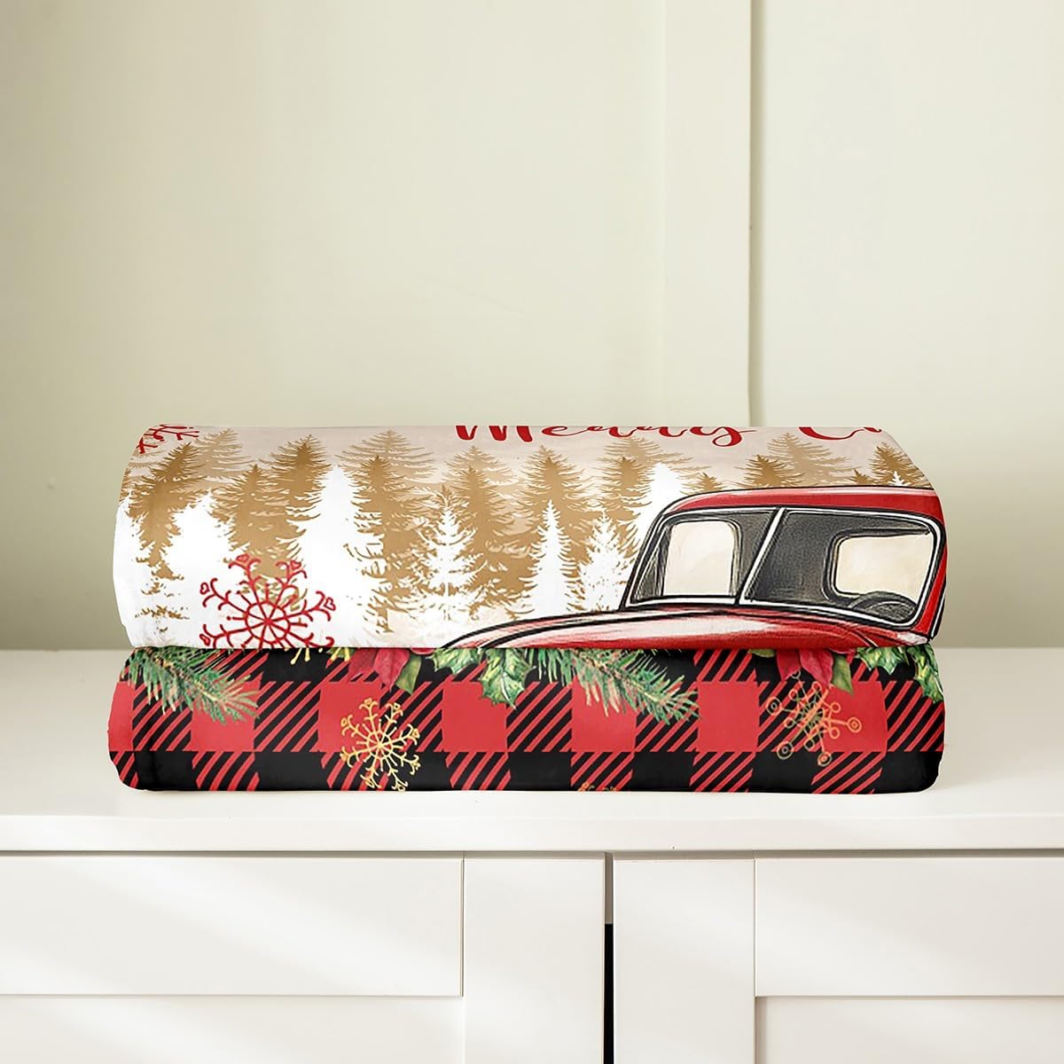 Erosebridal Merry Christmas Blanket 40x50,Red Truck Throw Blanket Soft Lightweight,Xmas Tree Fleece Blanket,Red Black Buffalo Plaid Fuzzy Blanket for Home Room Decor