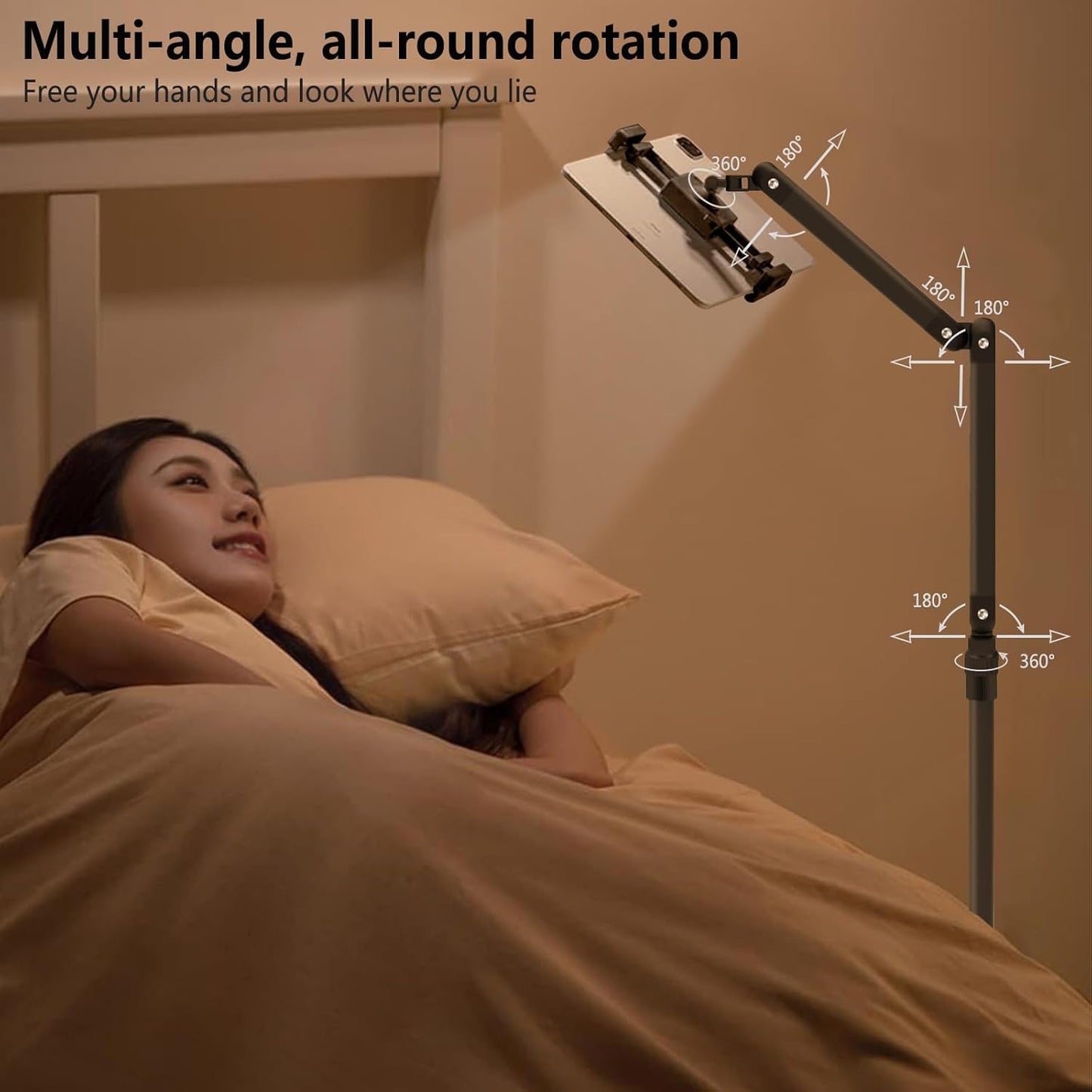 Tablet Floor Stand Adjustable, iPad Floor Stand Adjustable with Heavy Duty Base for 4.7''-16'', Compatible with iPhone iPad Pro Air Mini, Tablet