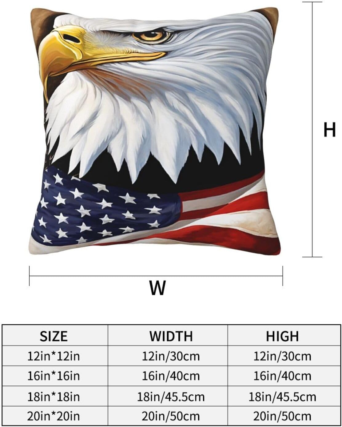 All-Season Square Pillow Covers 18"X18", Patriotic Bald Eagle Flag, Decorative Throw Pillow Covers For Sofa Bed Couch, Hidden Zipper Cushion Cover, Square Lumbar & Accent Pillowcases For Home Decor