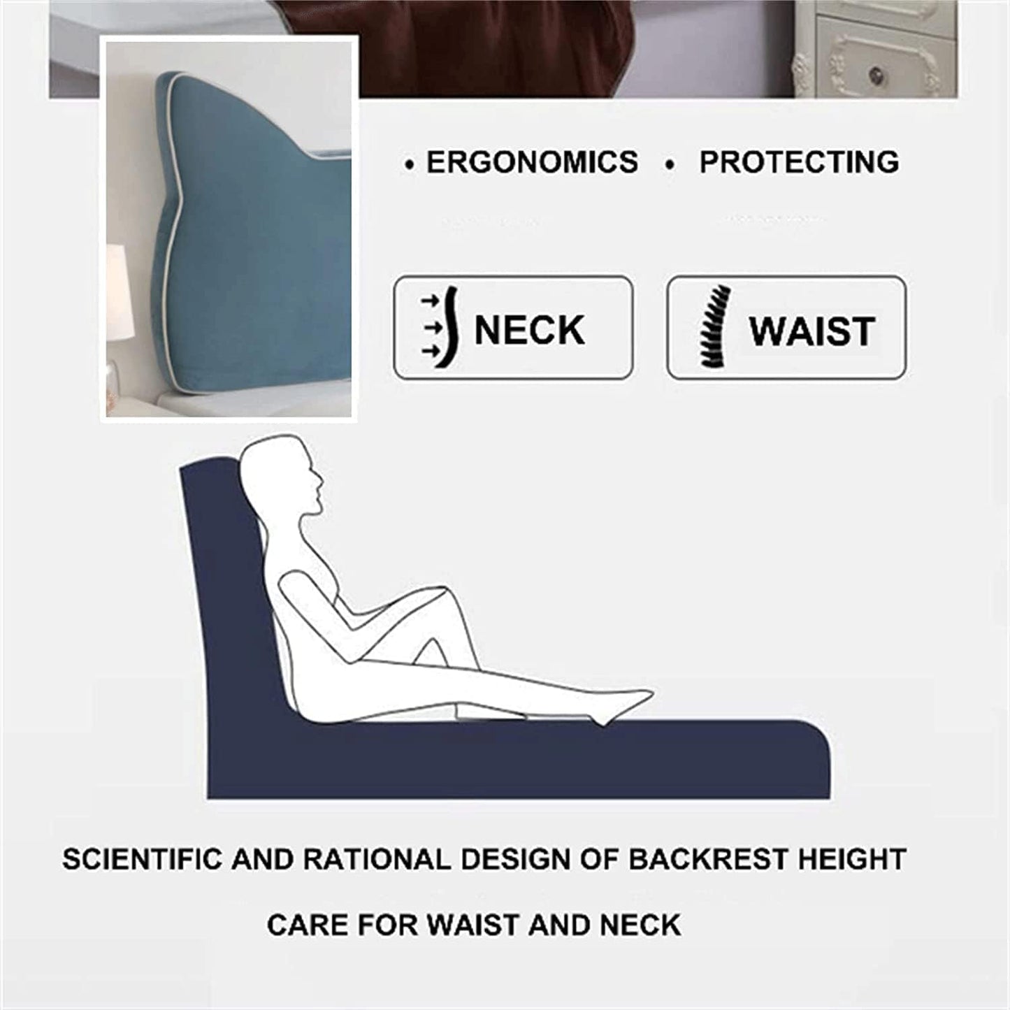Solid Color Reading Pillow Bolster Positioning Support Wedge Pillow Lumbar Support Pillow for Sofa Bed Bunk Chair Bolster(Size:No headboard 70.8"/180cm,Color:B)