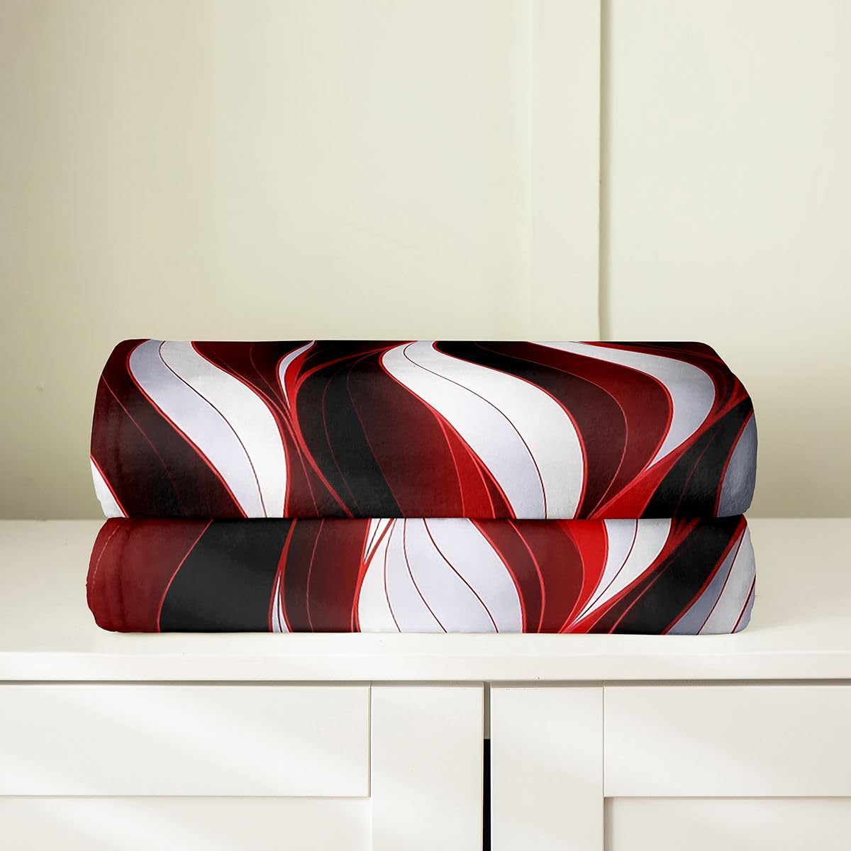 Feelyou Red White Black Stripes Flannel Fleece Throw Blanket,Geometric Bed Blanket Geometric Fuzzy Blanket for Bed Sofa Couch,Bedroom Decor Modern Striped Art Plush Blanket Throw 50"x60"