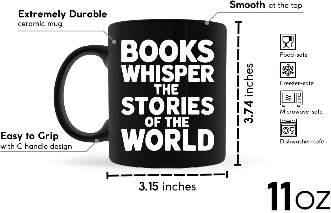 Reader Coffee Mug 11oz Black -Books whisper - Gift for Reader Book Lover Funny Reading Readers Writers Women Bookish Club