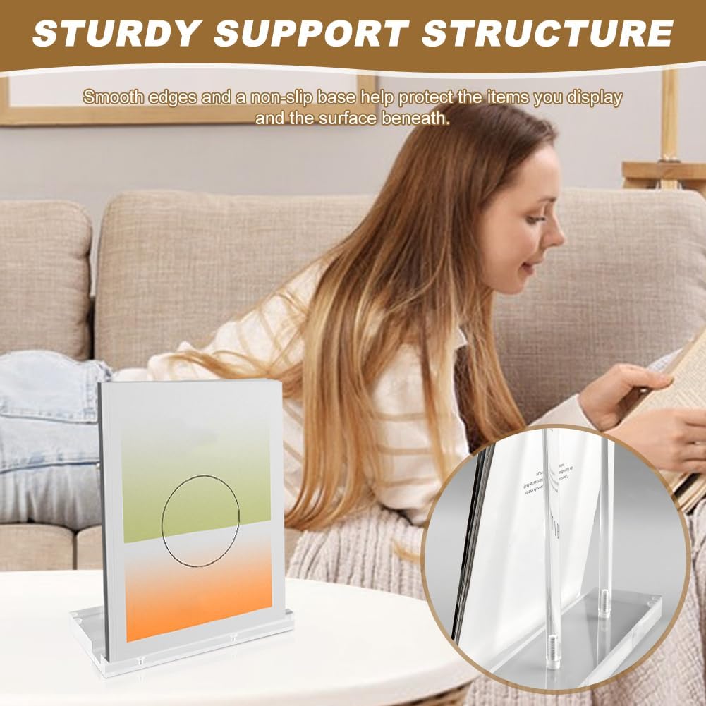 Acrylic Display Stand Set, Tabletop Book Art Display Holder Clear Easel Stand Artwork Storage Rack with Wood Mini Clips for Picture Frame Photo Decorative Plate Record Magazine(COLOR:Transparent)