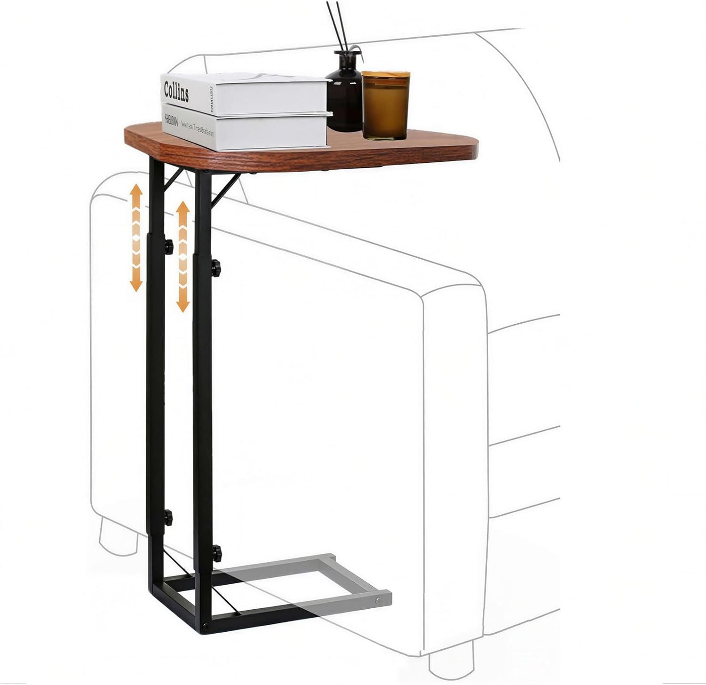 Premium Adjustable C-Shaped End Table for Couch, Mini Side Tables for Sofa, Small Coffee Table with Metal Frame, Beautiful and Practical Sidekick for Your Living Room, Bedroom, Bedside, Rustic Brown | Premium, Adjustable, for Couch, for Sofa, with Metal F