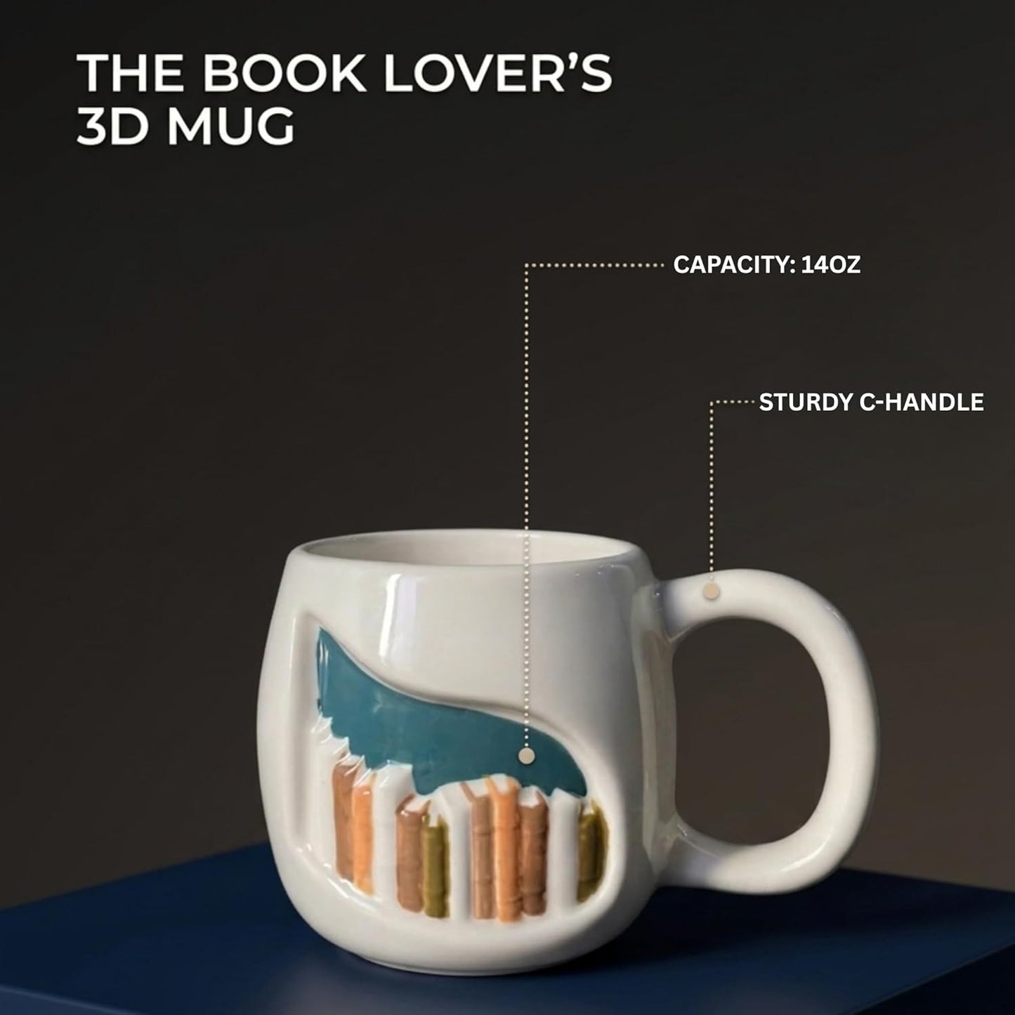 Real Ceramic 3D Book Mugs For Book Lovers Gifts For Readers Women, Unique 3D Bookshelf Mug 14Oz - A Library Shelf Cup, Gift For Writers And Authors - Bookish Gifts for Mom/Dad/Son/Daughter/Friend