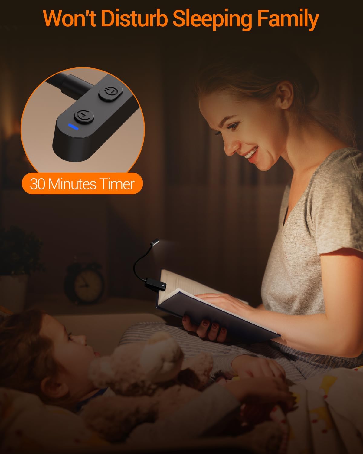 Rechargeable Clip On Reading Lamp, 9 Led 90 Hours with Power Display, 3 Brightness Levels Eye Caring Book Lamp for Kids Teachers Studying at Night in Bed