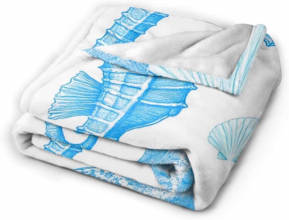 Mugod Sea Life Throw Blanket Seahorse Starfish Coral Sprigs and Seashell Marine Seamless Pattern Decorative Soft Warm Cozy Flannel Plush Throws Blankets for Baby Toddler Dog Cat 30 X 40 Inch