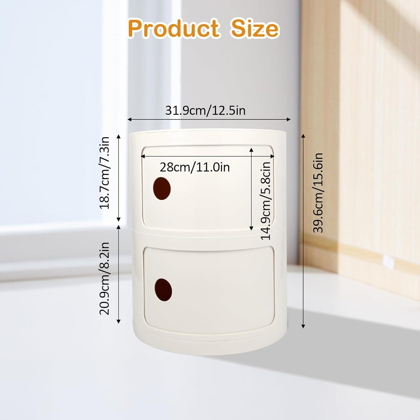 2-Tier Round Bedside Table, Narrow Storage Cabinet, Small Stylish Storage Cabinet, no Installation Required, Suitable for Living Room and Bedroom, Small Space