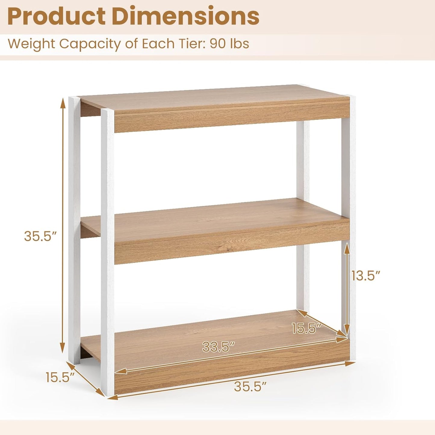 LOKO 3-Tier Open Bookshelf, Freestanding Wooden Bookcase with Storage Shelves, 2 Anti-toppling Devices, Modern Display Book Shelf Storage Rack for Living Room Bedroom Study (1,Natural & White)
