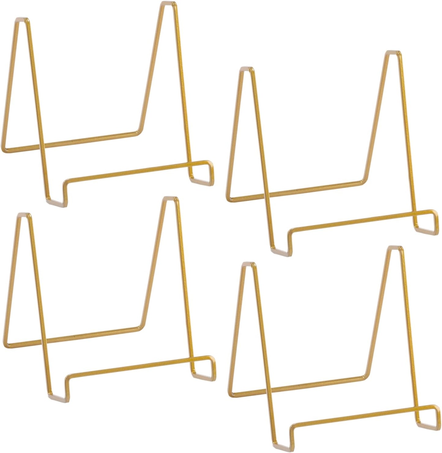TRIPAR 4-Pack 6-Inch Metal Gold Painted Square Book Holder/Stand, Wire Mini Easel, Small Photo Stands for Table, Display for Picture Frames, Plaques & Plates