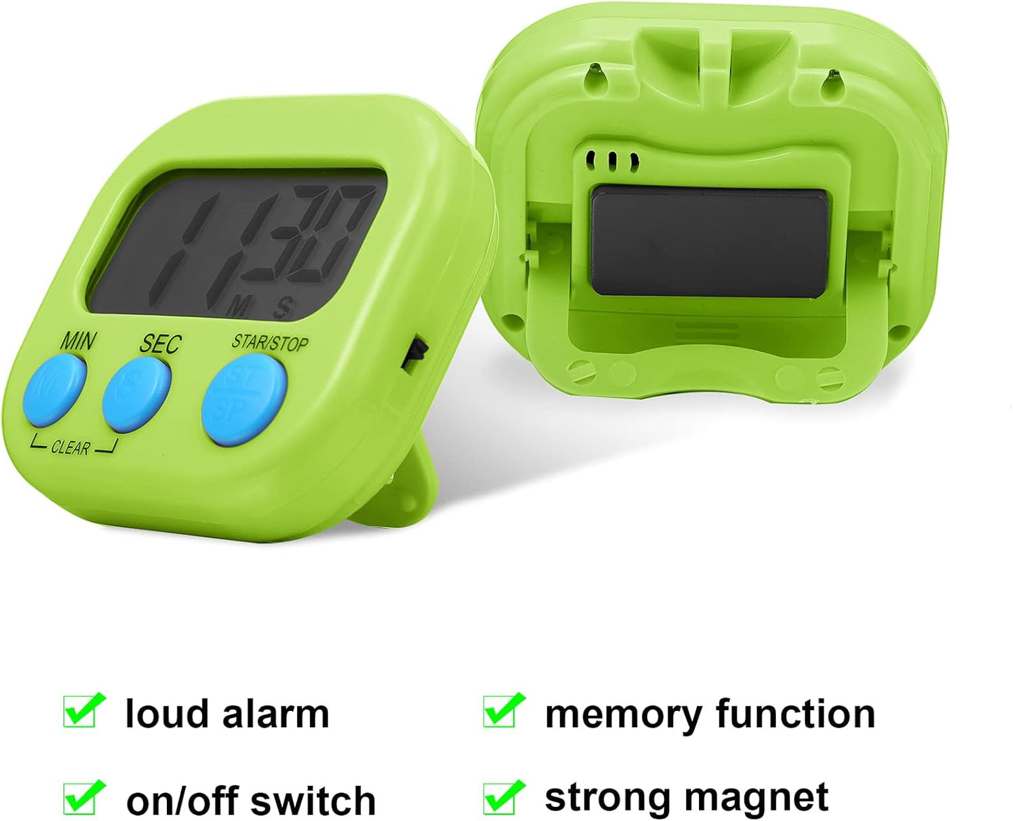 Weewooday 4 Pcs Large Classroom Timers Stopwatch Magnetic Kitchen Digital Timer Electronic Countdown Multi Function Loud Alarm Stopwatch for Cooking Sports Study Work Exercise Oven (4 Colors)