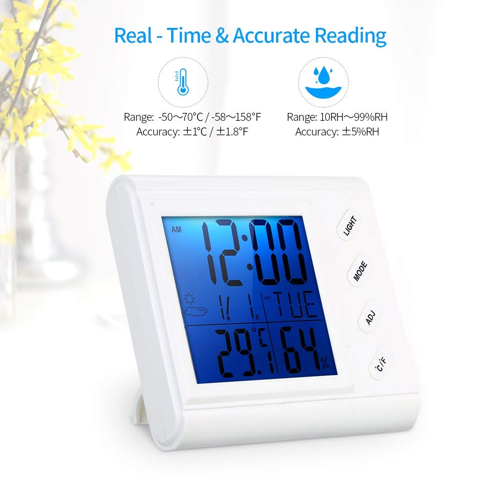 LCD Digital Indoor Thermometer Hygrometer Room Temperature ，High-Precision and with Alarm Clock Backlight