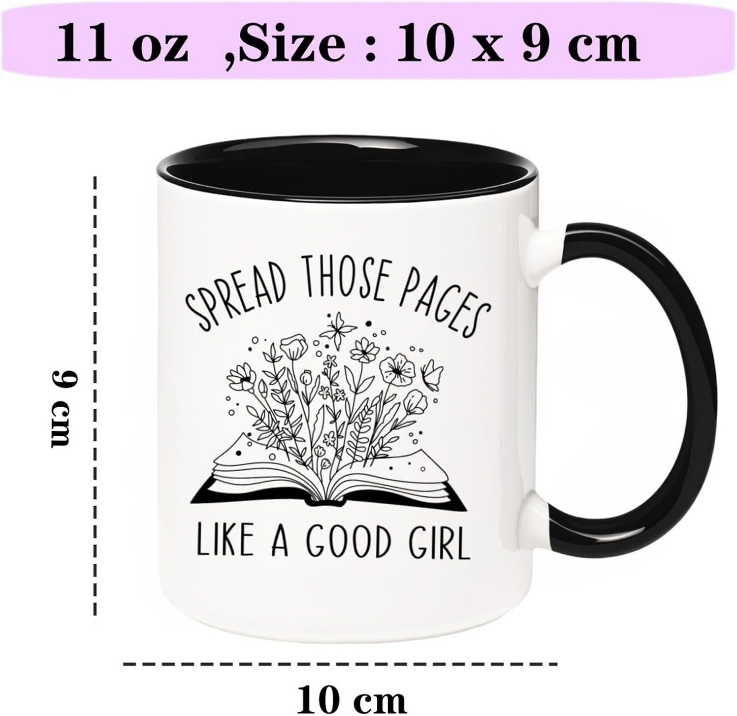 Book Lovers Mug, Bookish Smutty Spicy Reader Mug, Bookworm Novelty Girl Reading Gifts, Spread Those Pages Like A good girl Reader Cup, 11oz Ceramic Coffee Juice Smoothies Tea Cup