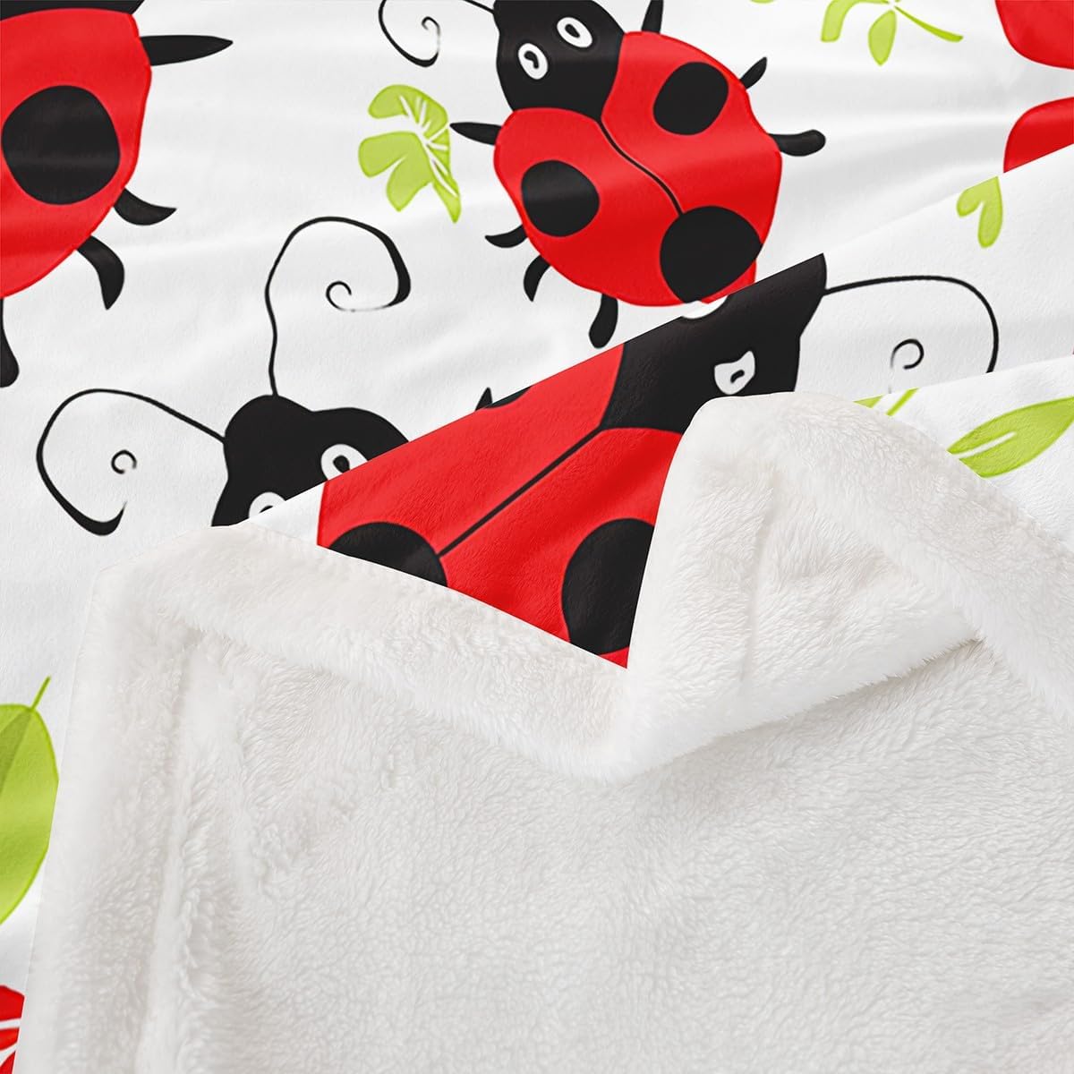 Feelyou Ladybug Fleece Throw Blanket Botanical Floral Floral Printed Sherpa Blanket for Kids Boys Girls Flying s Plush Blanket Cartoon Animal Decor for Sofa Bed Couch,Baby 30x40 Inch