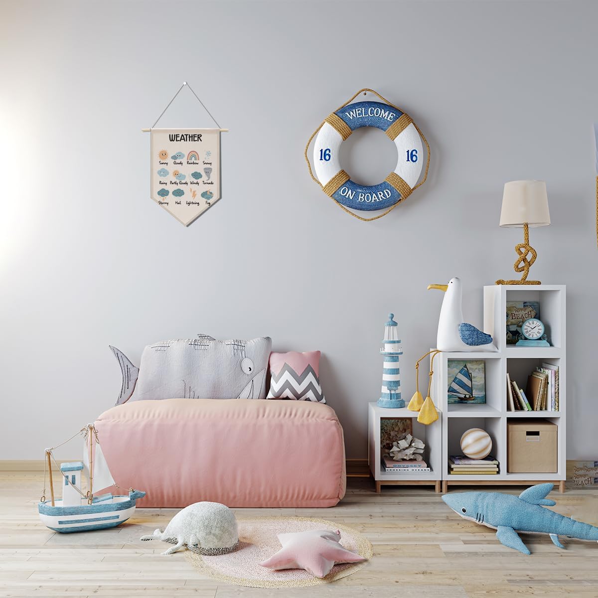 Cute Weather Canvas Banner Wall Decor Nursery Decor, Learning Posters for Toddlers Wall Hanging Pennant Flag Office Playroom Homeschool Wall Art for Toddler Kid Room Reading Room Decor Poster Print