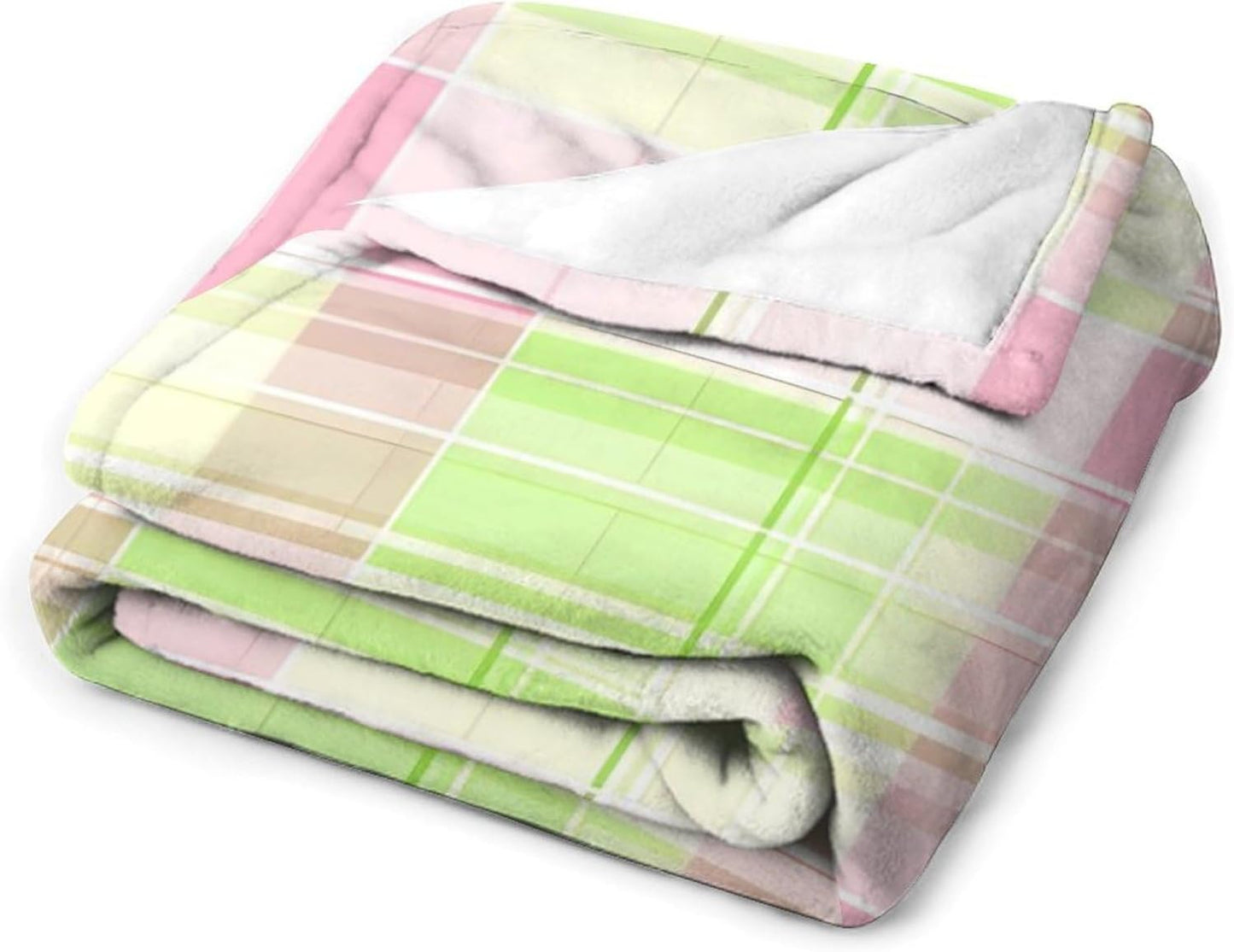 Green Pink Plaid Throw Blanket for Couch Bed Plush Cozy Fuzzy Flannel Blanket for All Season 66"x90"