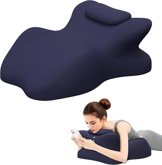 Memory Foam Ergonomic Wedge Pillow, Prone Pillow for Sleeping, Reading Pillow for Bed, Ergonomic Support for Back Pain & Sitting Up, Ideal for Massage, with Removable Cover