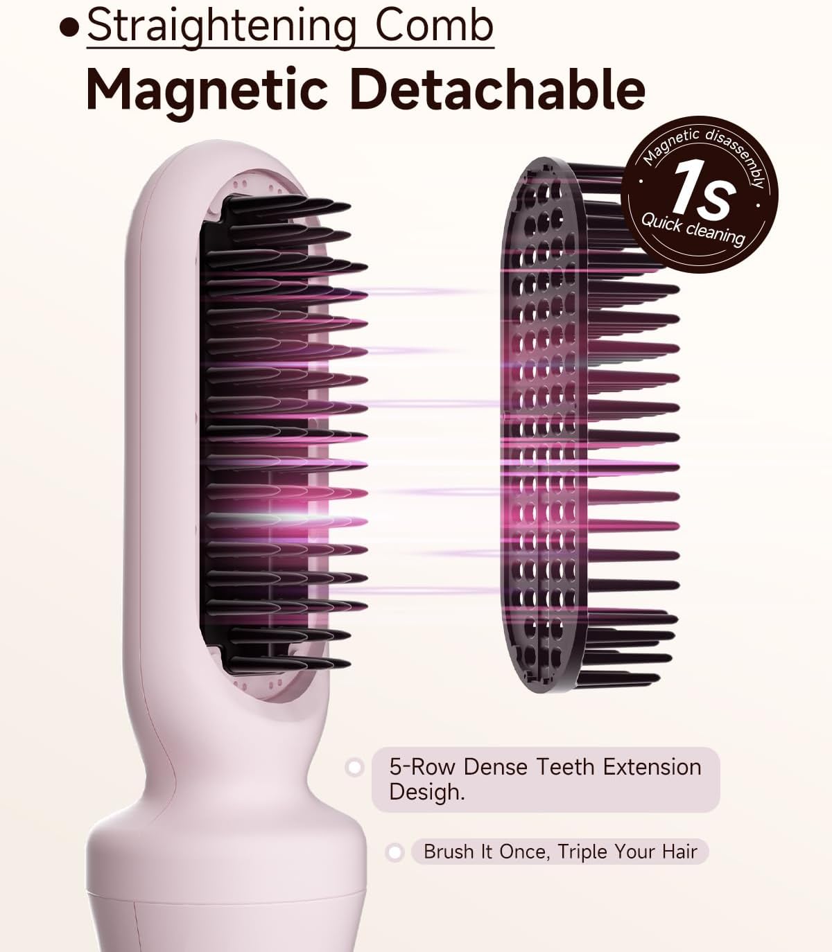 5 in 1 Auto Curling Iron Set with Interchangeable Barrels - 1", 1.25", 1.5" Curling Wand, Hair Crimper & Straightening Brush, Rotating Ceramic Curler, 3 Temp, Dual Voltage, Anti-Scald, Pink