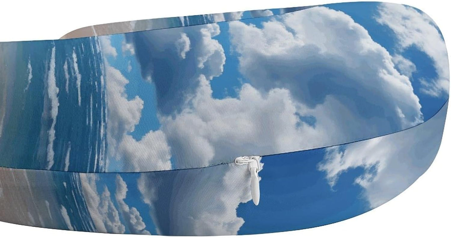 Blue and White Cloud Neck Pillow Memory Foam U Shaped Pillows Portable Pillows for Shoulder Travel Head Support Pillow with Concealed Zipper for Airplane Car Home Office