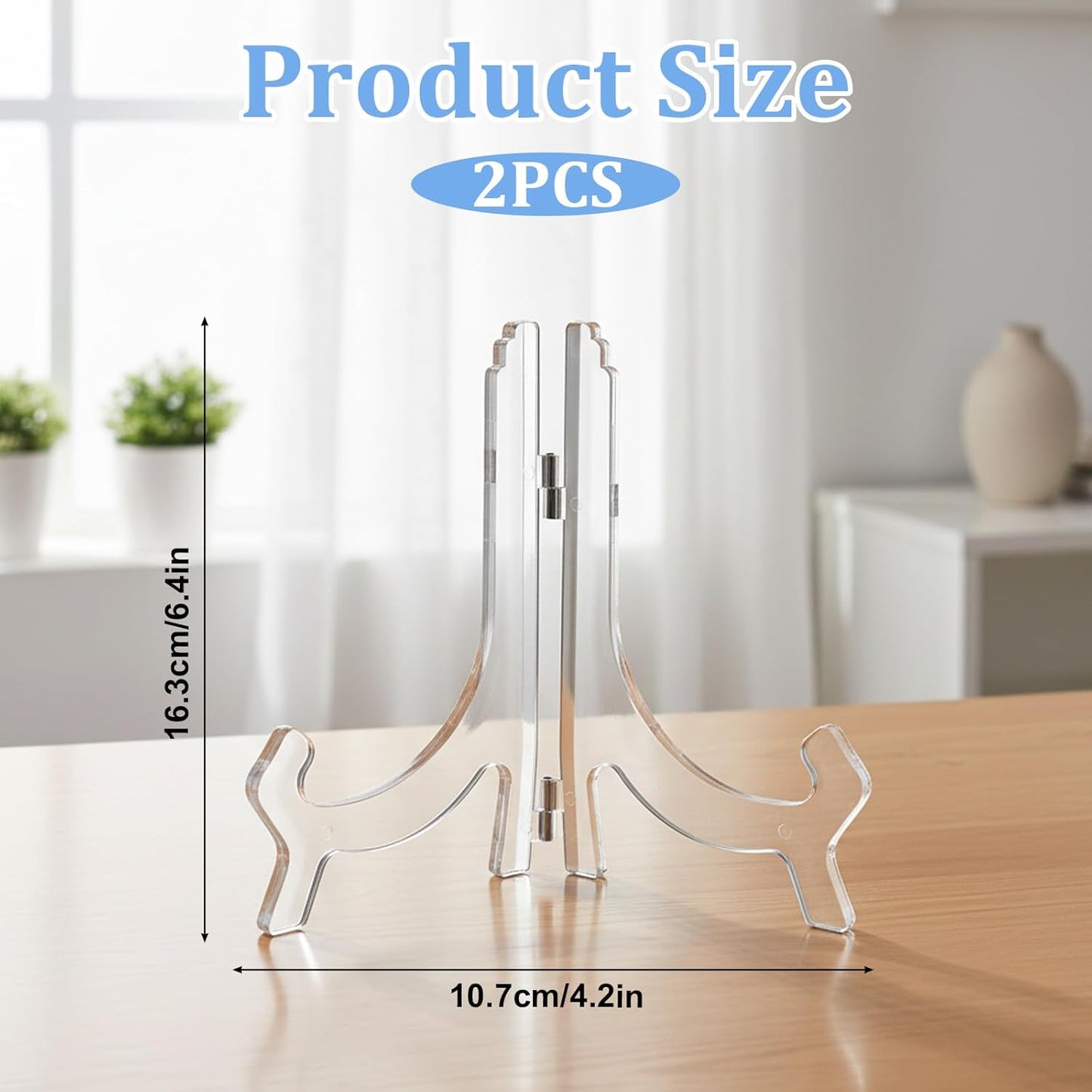 Larrel 2PCS 6.4 Inch Acrylic Easel Stand, Clear Plate Stands, Folding Display Plate Holder, Clear Display Holders for Decorative Picture Frame, Photo, Book, Plates, Table Numbers and Tablet PC