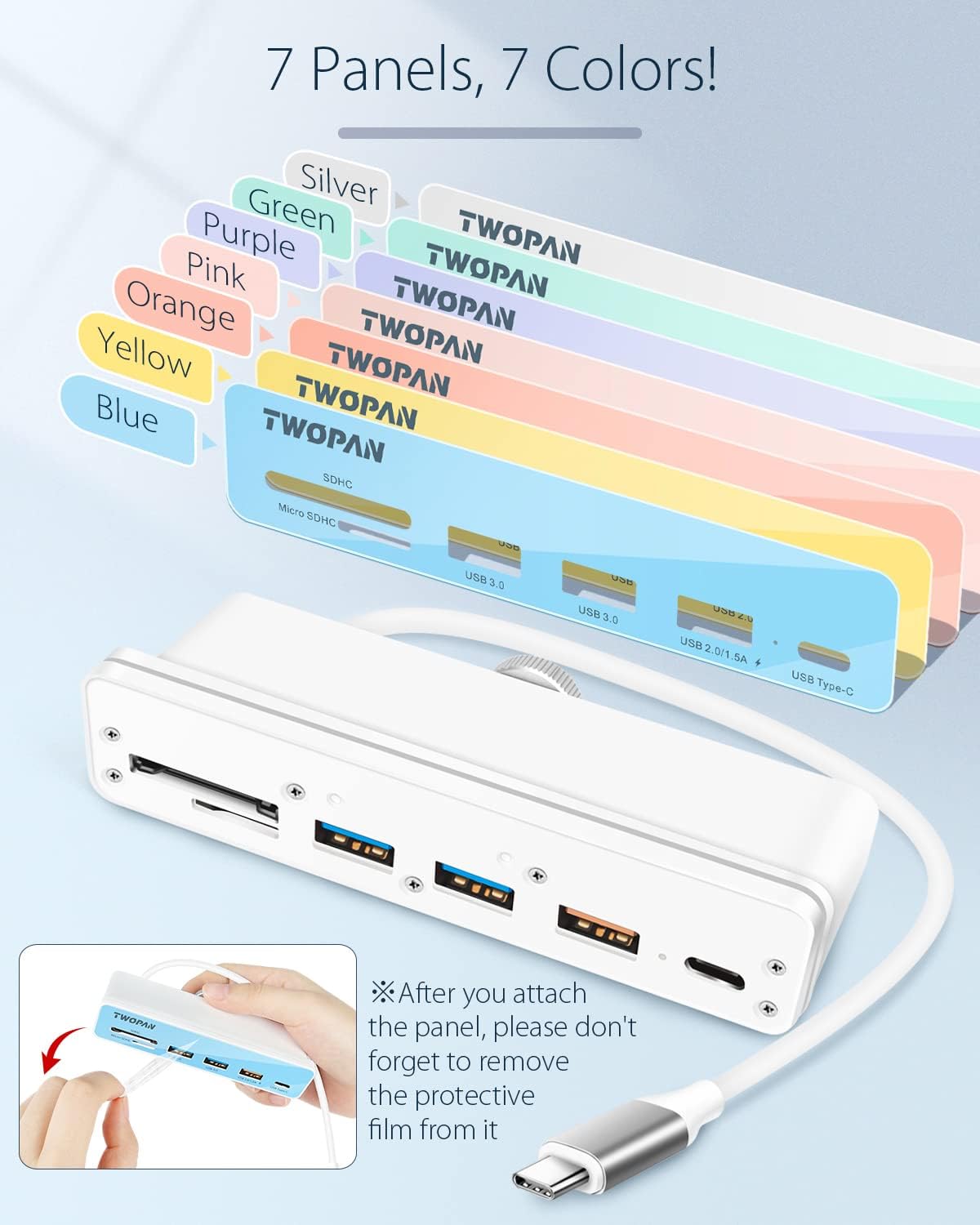USB C Hub Multiport Adapter for iMac M4/M3/M1, 6 in 1 iMac 2024/2023/2021 USB C Port Hub with USB 3.0 Ports, SD/Micro SD Card Readers & 7 Color Panels