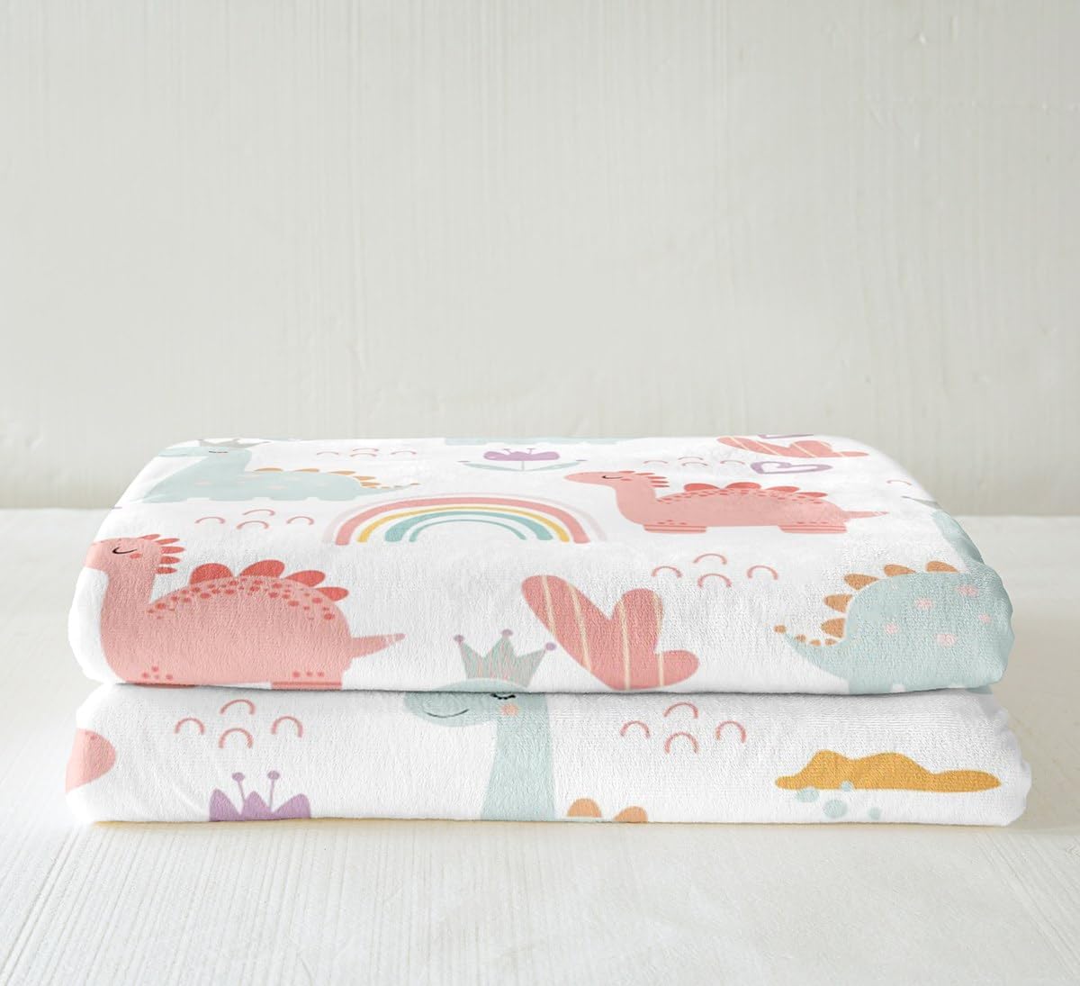 Cartoon Dino Fleece Throw Blanket Pink Green Dinosaur Sherpa Blanket Cute Jungle Dino Sherpa Blanket for Kids Boys Girls Cute Rainbow Fuzzy Blanket Twin 60"x80"