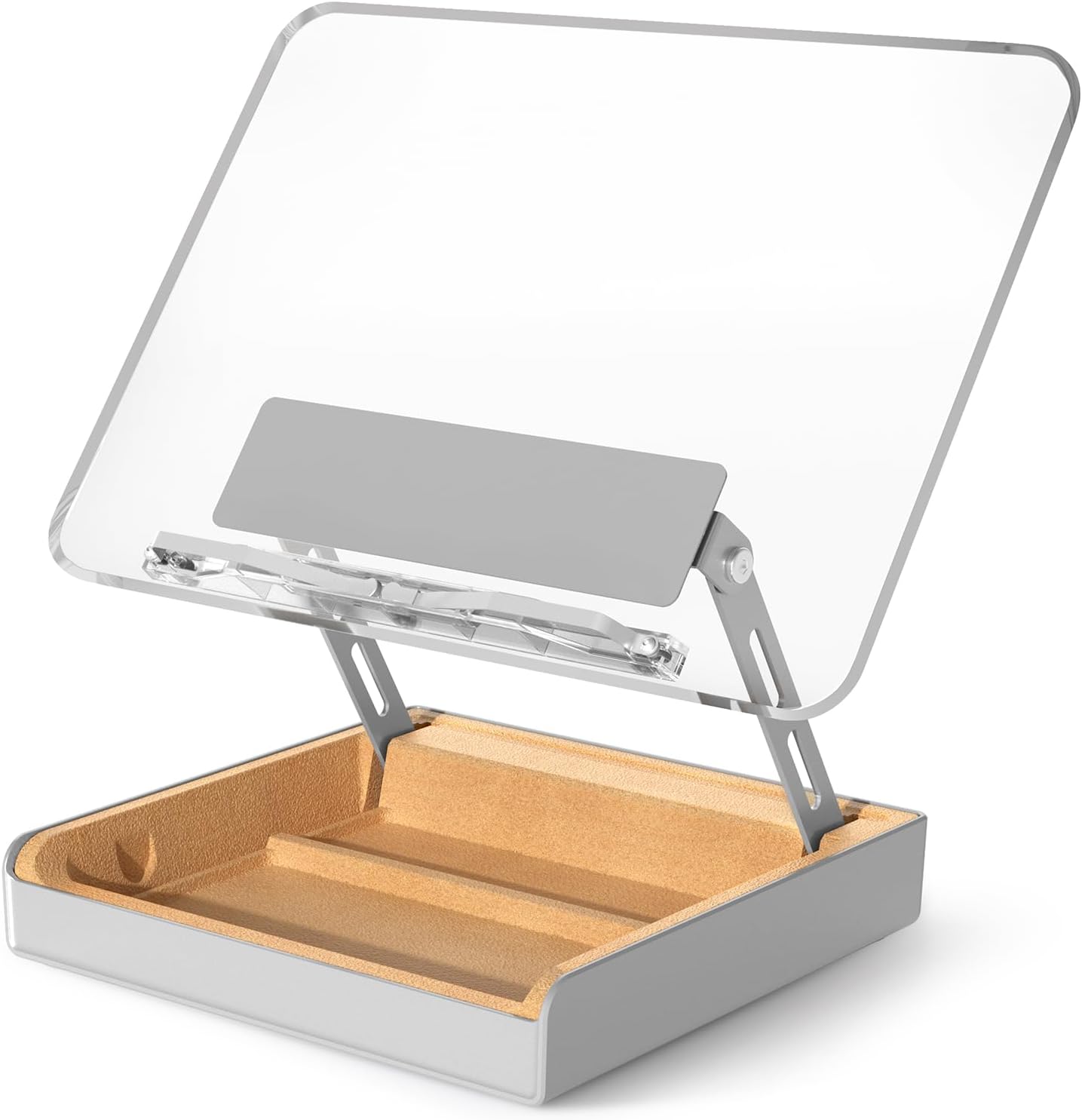 Book Stand with Storage, Book Holder for Reading Hands Free, Wooden Cookbook Stand for Kitchen Counter, Adjustable Reading Stand for Desk, Recipe Stand, Book Prop for Book Lovers (Clear)
