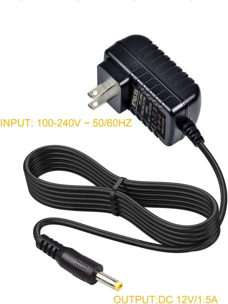 Portable DVD Player Charger - 6.6ft Long Cord, Compatible with DBPOWER/WONNIE/UEME/Sylvania/SUNPIN/YOTON, Overload Protection - Replacement Wall Power Adapter for Portable DVD Players, 12V 1.5A