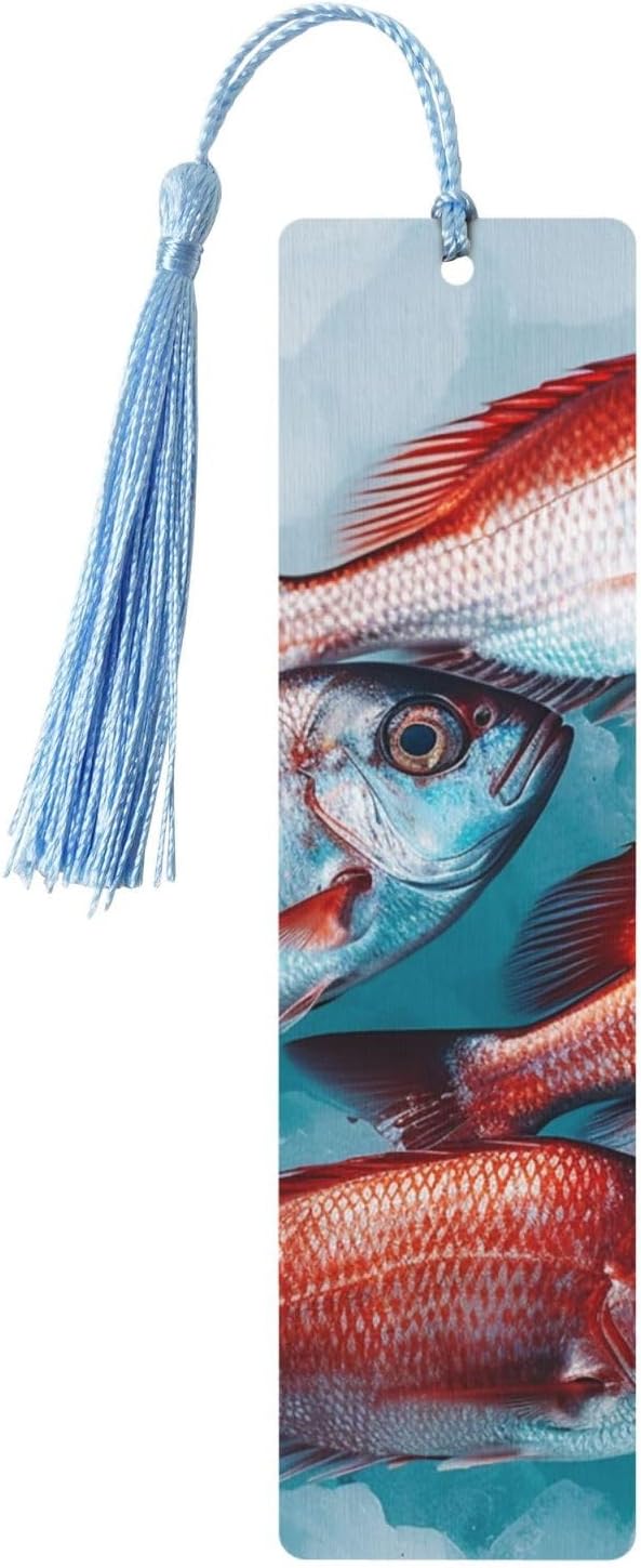 Little Red Fish Bookmarks Gifts for Women Men, Wooden Bookmarks for Book Lovers, Vintage Book Marks Ornaments with Tassel, Unique Personalized Reading Page Markers Sky Blue