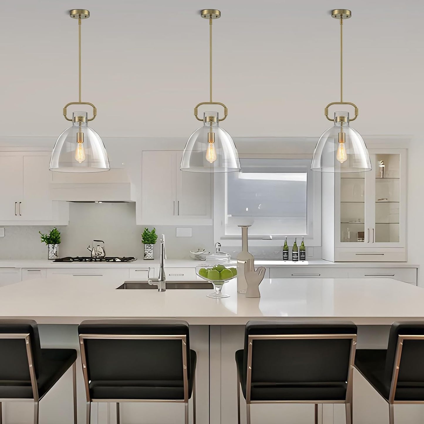 14’’ Large Pendant Lights Kitchen Island, 1-Light Modern Brass Gold Kitchen Island Lighting with Glass Shade, Adjustable Hanging Pendant Light for Dining Room Bedroom Hallway E26