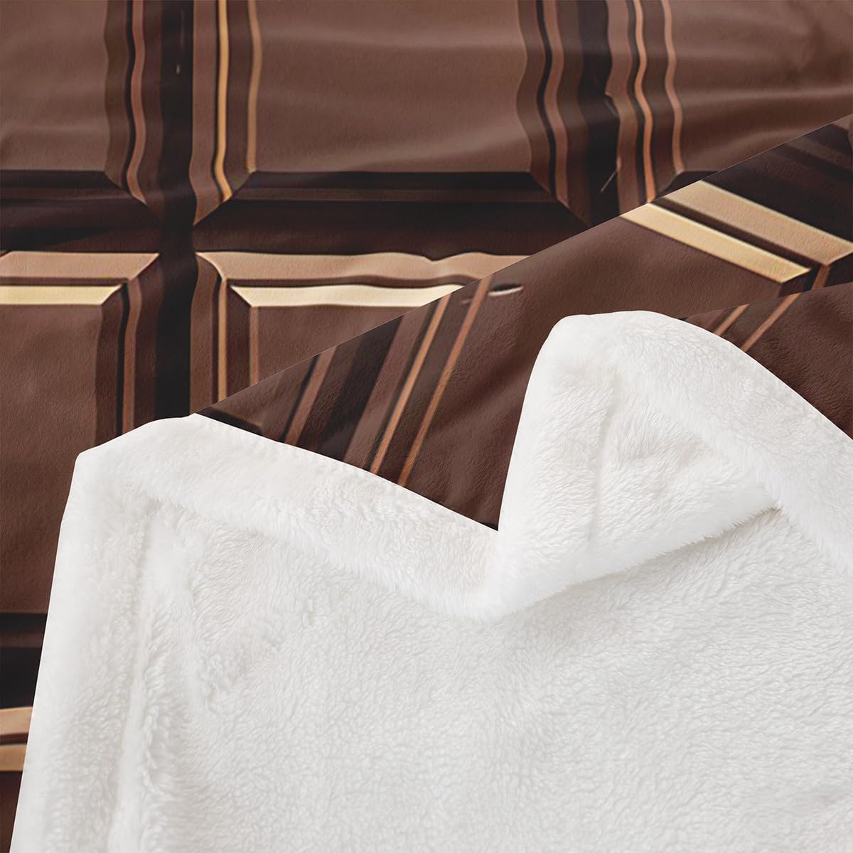 Vintage Chocolate Kids Fleece Blanket,Delicious Desserts Theme Brown Throw Blanket for Adult,Retro Food Print Grid Geometric Lightweight Polyester Sofa Sherpa Blanket, Queen (90 x 90 Inch)
