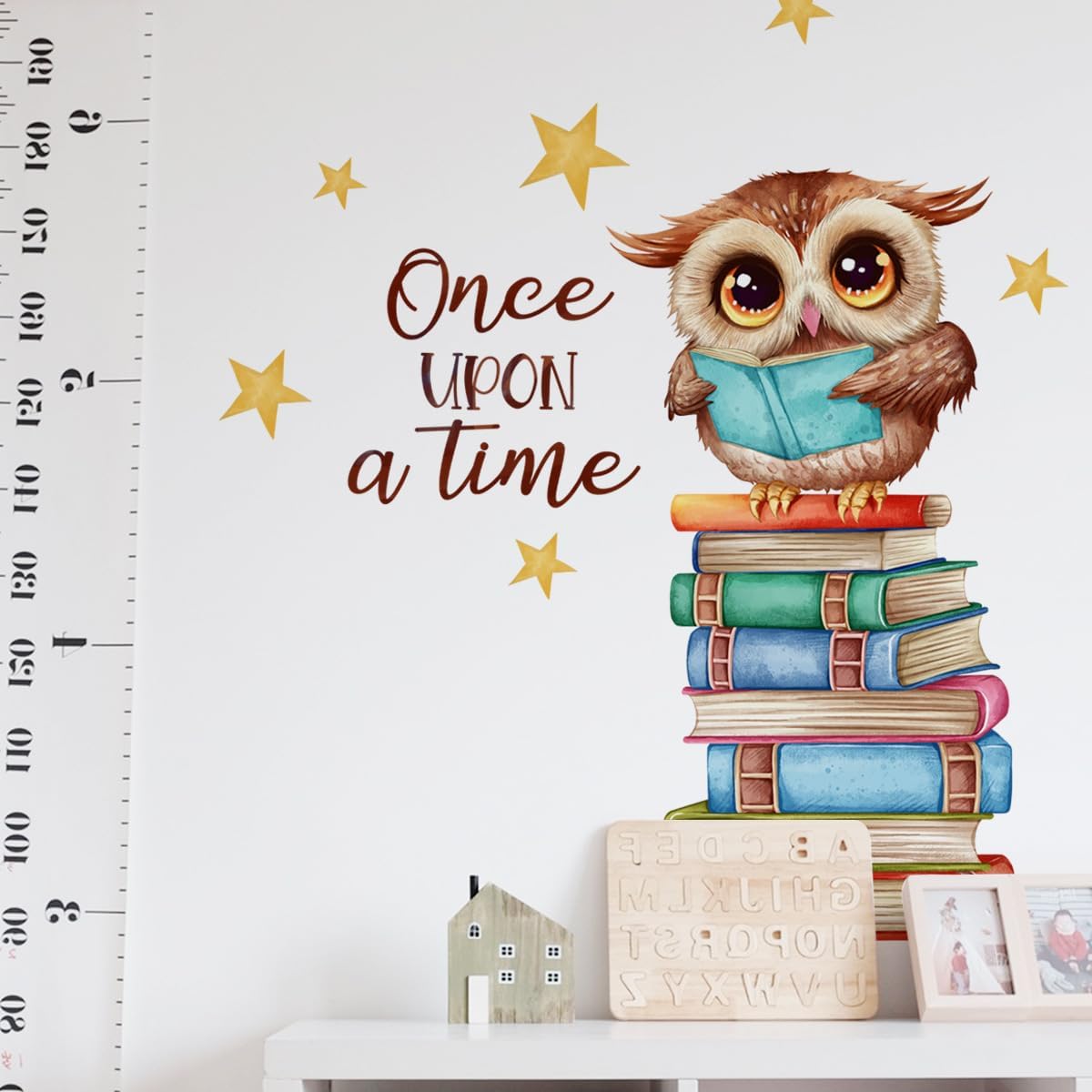 Owl Books Educational Wall Decals Reading Corner Wall Stickers for Classroom Kids Bedroom Preschool Wall Decor
