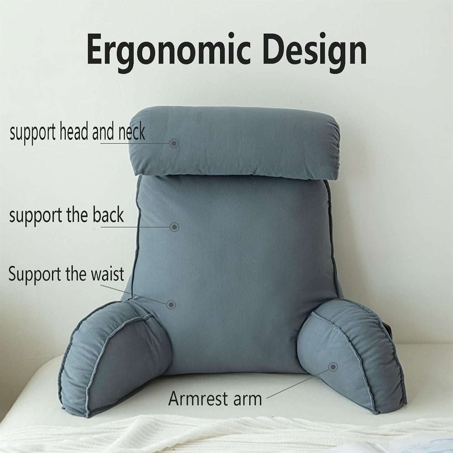 Reading Cushion with Armrests, Back Cushion for Sofa, Book Cushion for Bed, with Removable Neck Roll, Seat Support Cushion for Relaxing, Playing, Reading, Watching TV (Color : Lime Green, Size