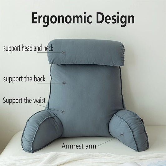 Reading Cushion with Armrests, Back Cushion for Sofa, Book Cushion for Bed, with Removable Neck Roll, Seat Support Cushion for Relaxing, Playing, Reading, Watching TV (Color : Lime Green, Size