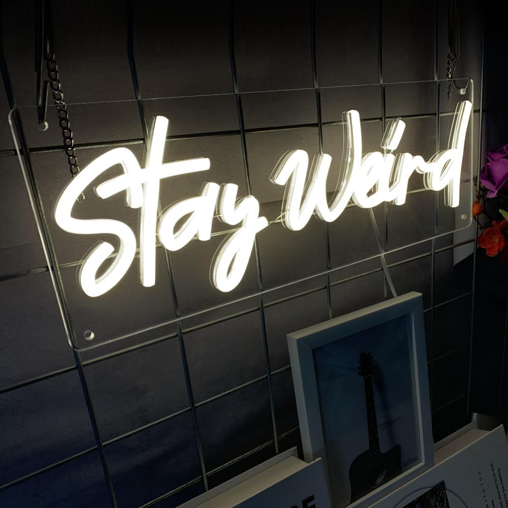 Stay Weird Neon Sign LED Neon Lights Dimmable USB Powered Book Lovers Words Quotes Sign Kid Room Light Wall Art for Library Classroom Reading Corner Decor 16"x5.76"