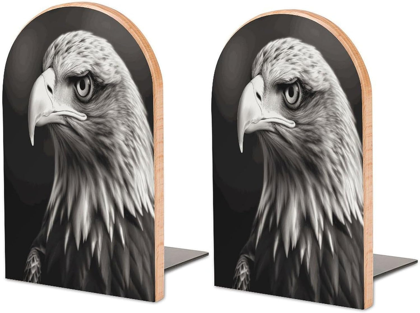 Eagle Black and White Bookend for Shelves Wooden Book End Large Size Sturdy Book Holders Stoppers with Metal Base for Bookshelves Slick Decorative Bookends Stands