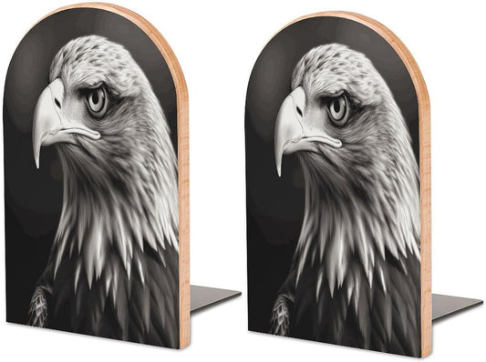 Eagle Black and White Bookend for Shelves Wooden Book End Large Size Sturdy Book Holders Stoppers with Metal Base for Bookshelves Slick Decorative Bookends Stands