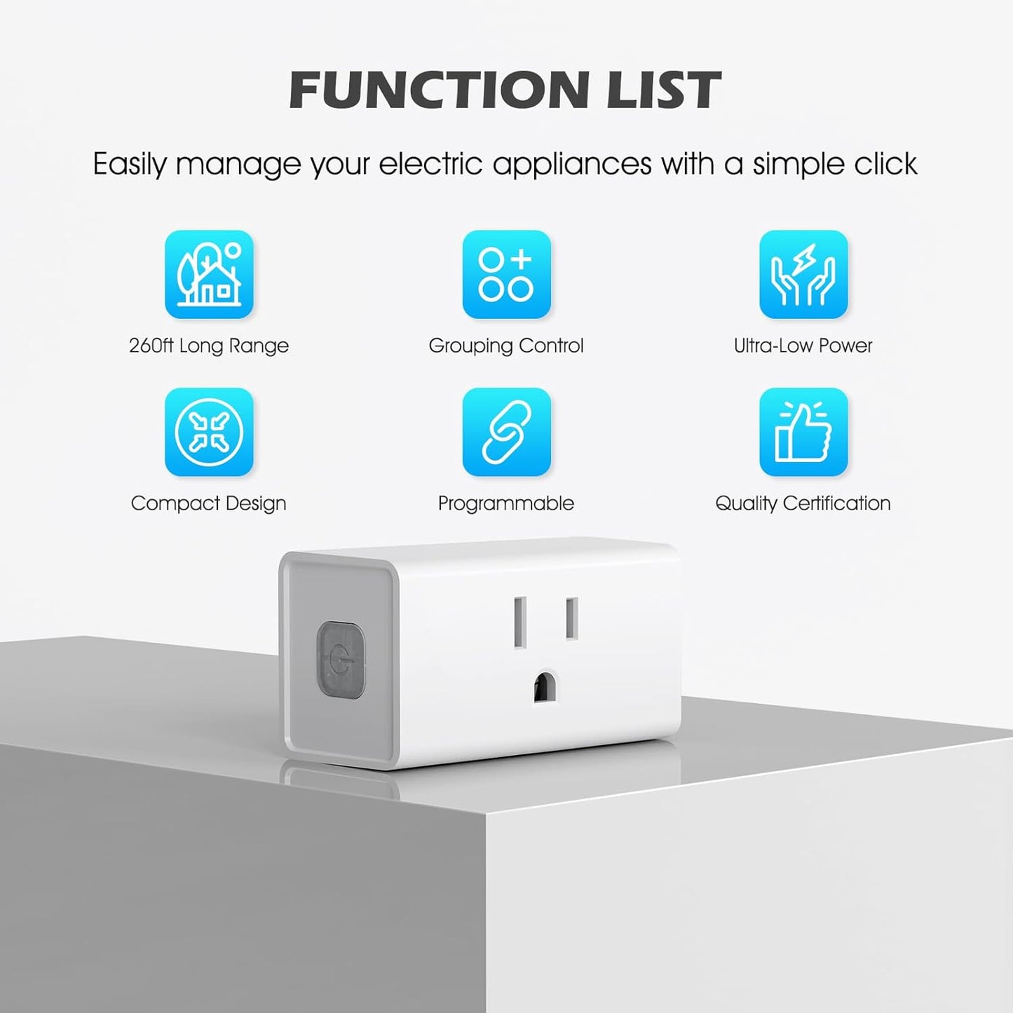 SURNICE Mini Remote Control Outlet On Off Switch Plug for Christmas Lights, 260ft RF Range, Wireless Remote Light Switch 1800W/15A, White, FCC Listed(1 Remote + 3 Outlets)