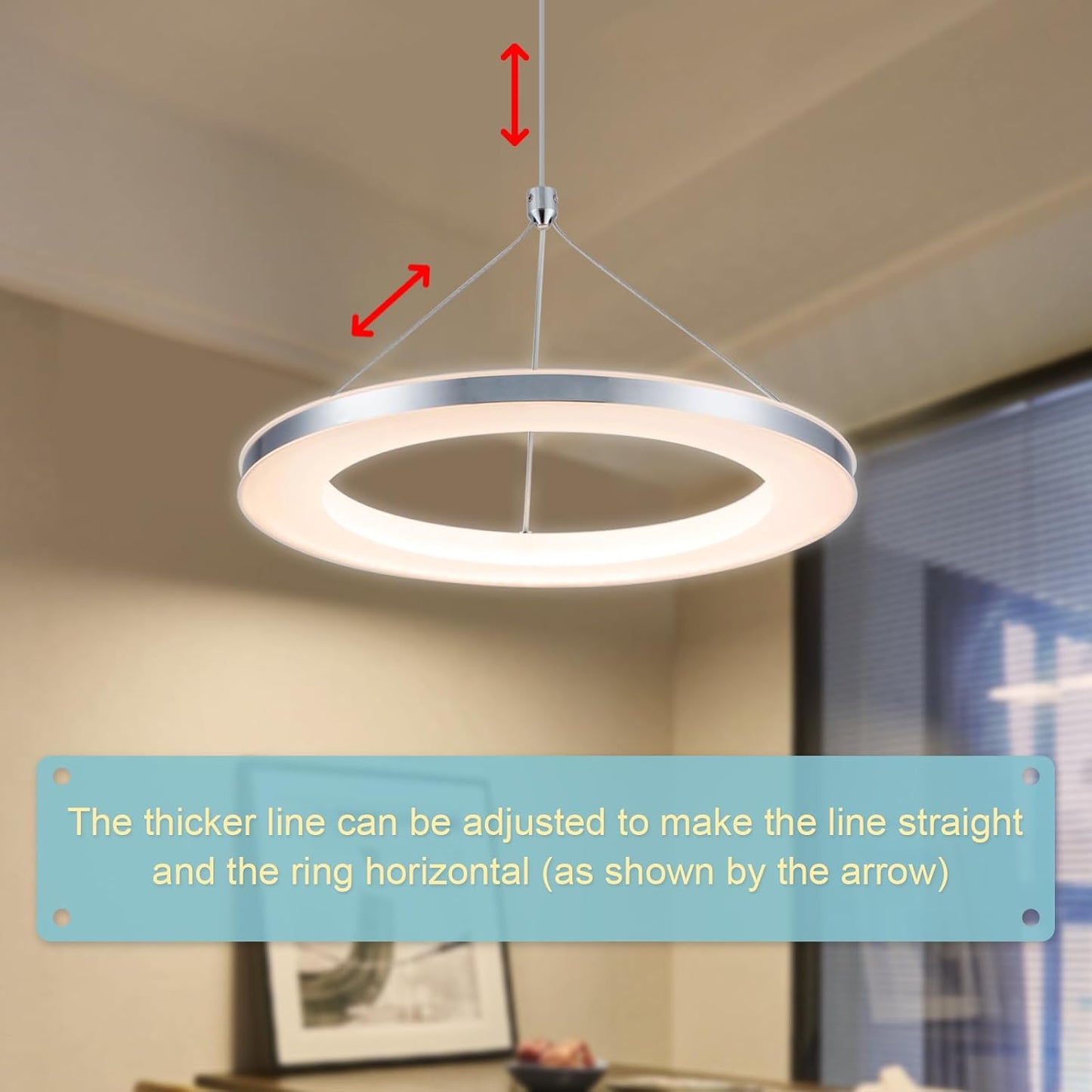 CHYING LED Pendant Lights Kitchen Island, 11.8" 15W Warm White Modern Ring Chandelier, Adjustable Height Silver Hanging Pendant Ceiling Light for Dining Room Bedroom Hallway Entryway, 3000K