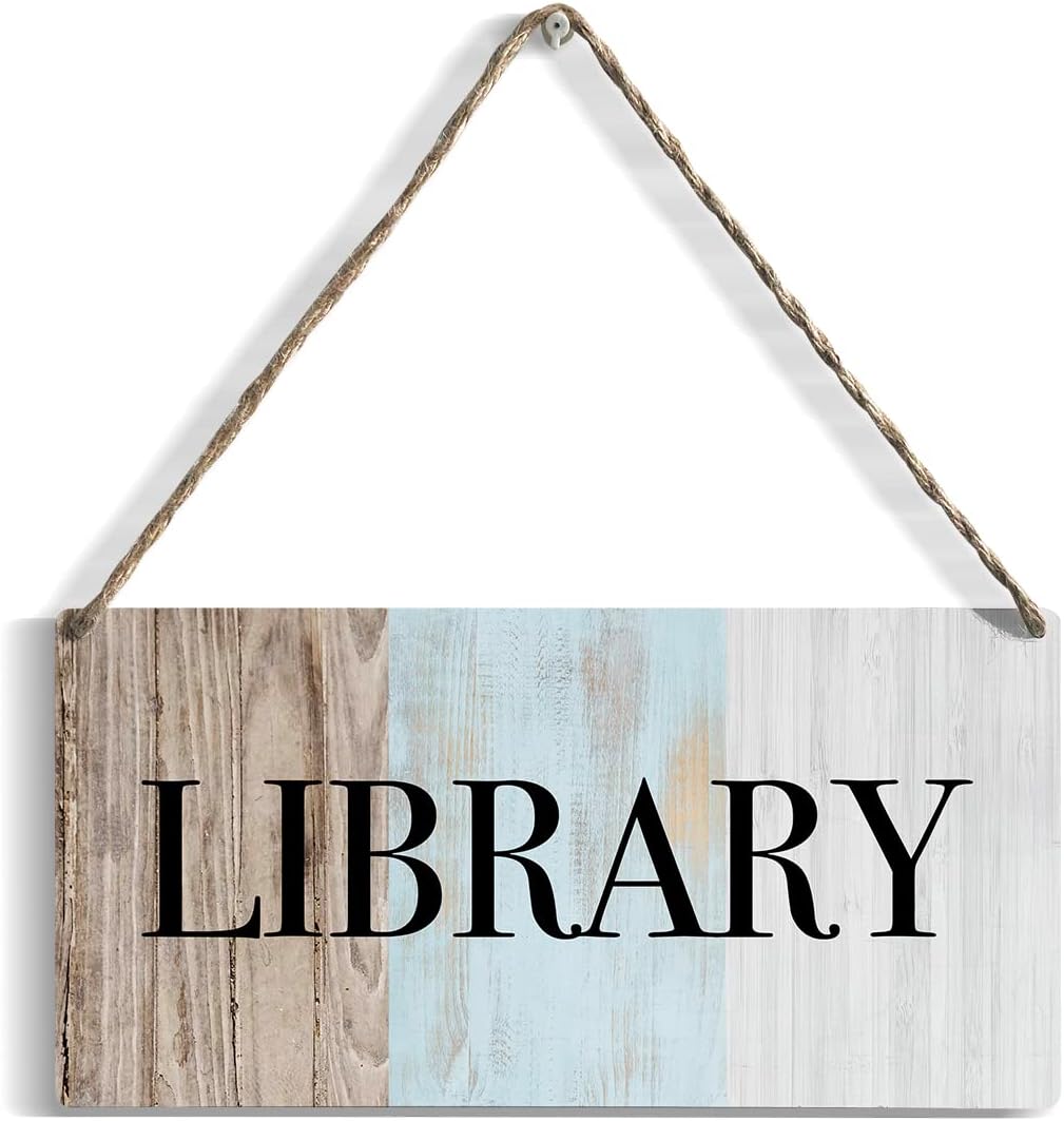 Rustic Wood Sign Library Home Farmhouse Wall Hanging Decor Minimalism Wooden Wall Art Decor Decorative Plaque Sign for Book Lover Kids Room House Front Door Bedroom Outside Room Library Reading Room