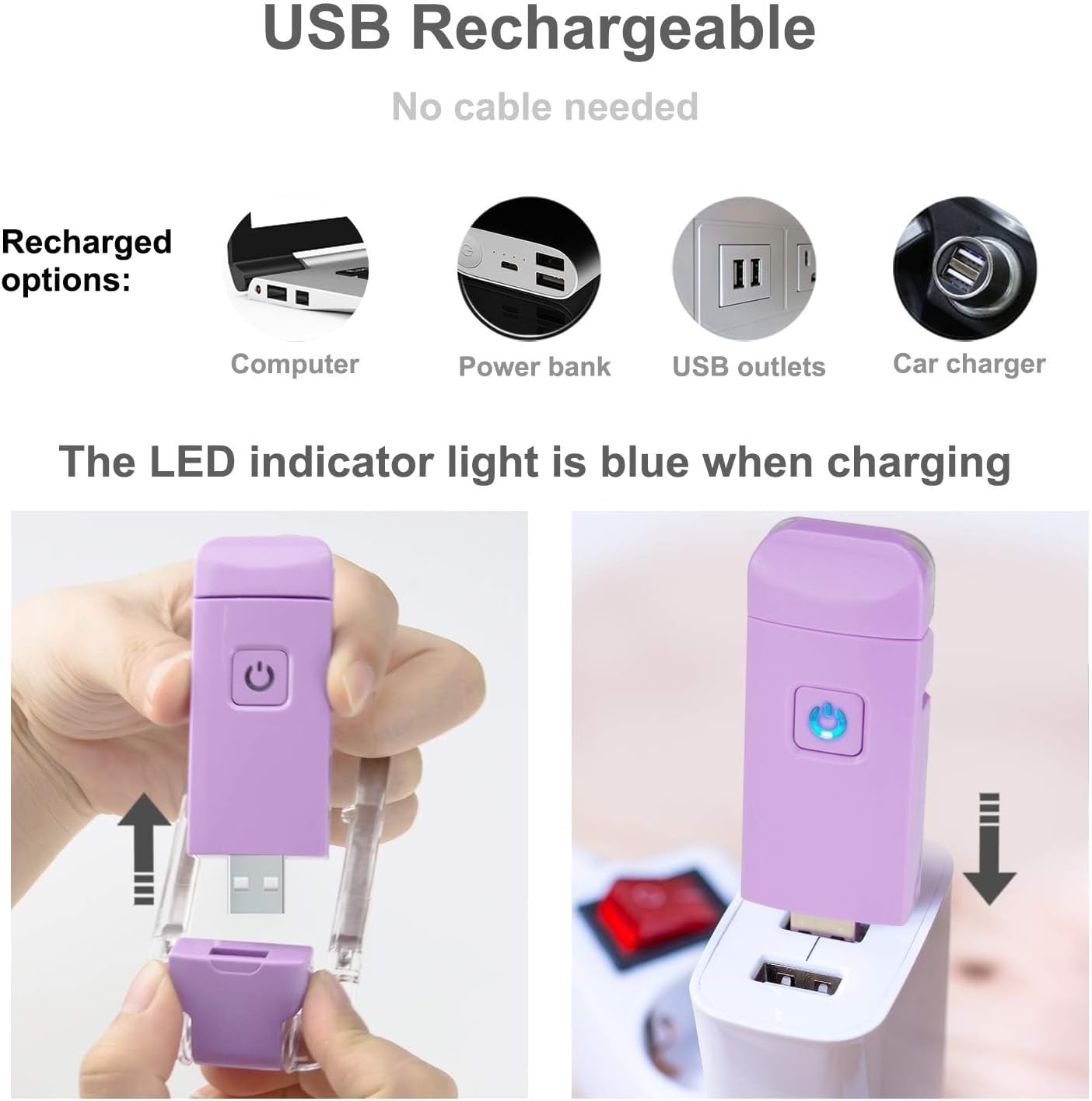 HONWELL Rechargeable Book Light, Clip On LED Reading Lights for Kids Reading in Bed, 3 Brightness Levels Dimmable Bookmark Light for Eye-Protection, Portable Reading Lamp for Bookworms, Travel(Violet)