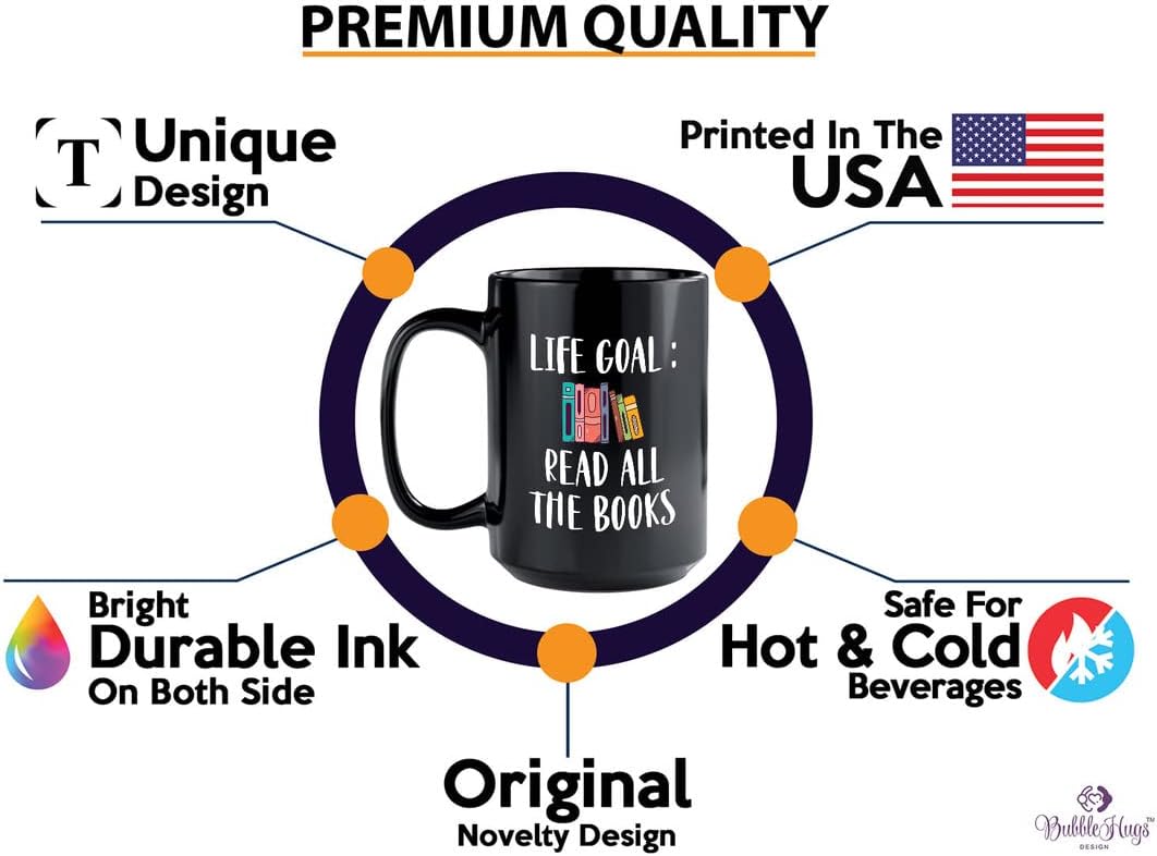 Reading Lover Coffee Mug 15oz Black - Life Goal Read All The Books - Gift For Poets Bookish People Bibliophile Librarian Book Club Reader