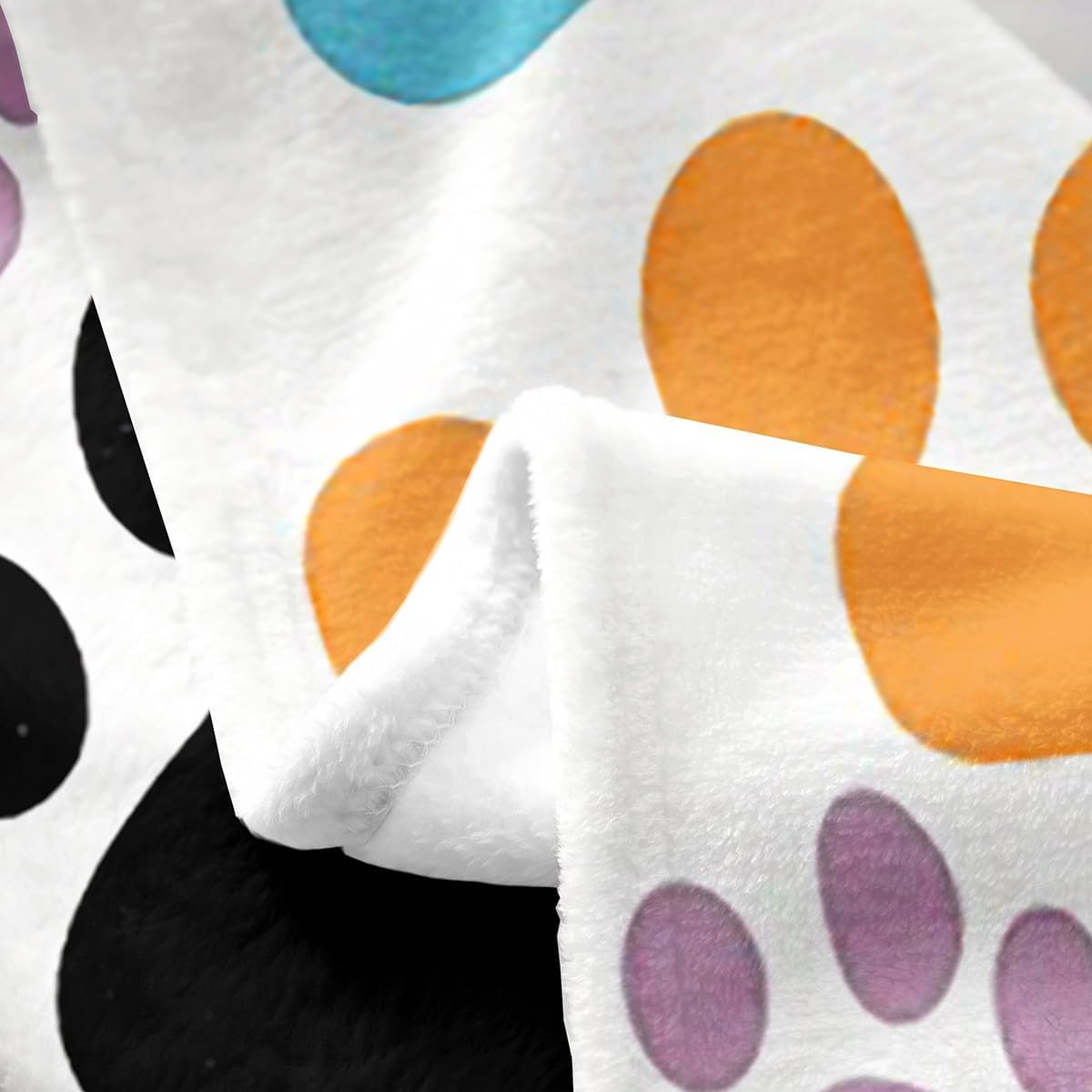 Castle Fairy Colorful Dog Paw Flannel Blanket Queen 90"x90",Puppy Dog Lover Fleece Throw Blankets for Couch Bed,Cute Pet Footprinted Fuzzy Blanket for Kids Girls Woman Teens