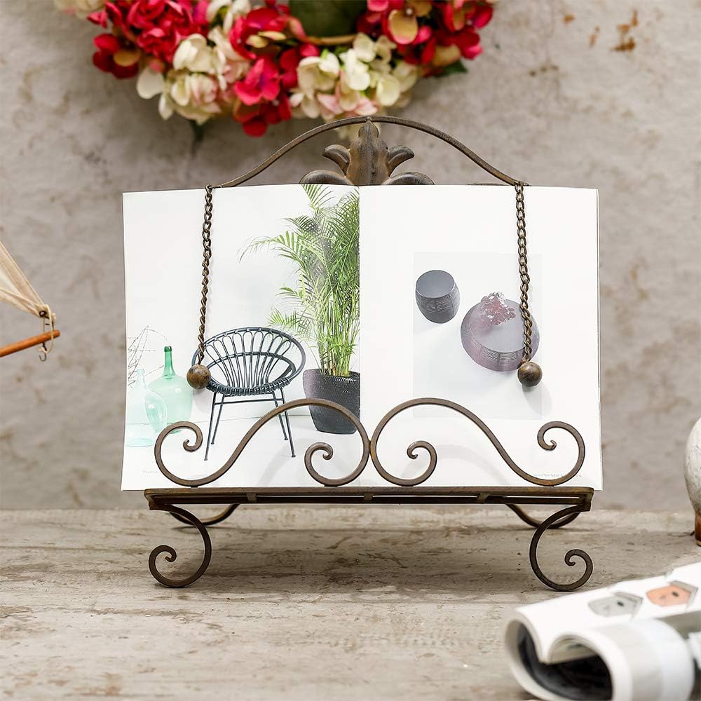 Jemeni Cookbook Stand, Metal Fleur De Lis Cookbook Holder Recipe Stand for Kitchen, Antique Brown Finish……